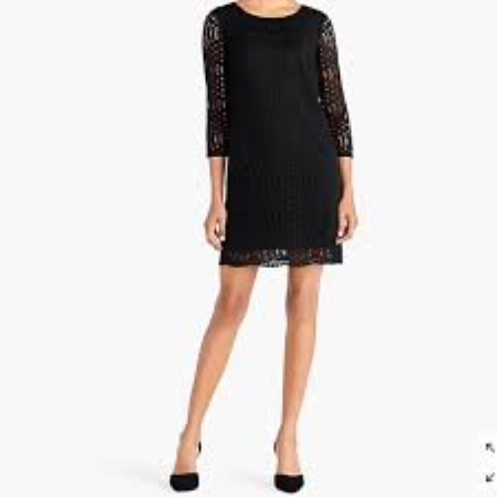 J. CREW Sheath Mini Dress Women's size 24 Black Lace 3/4 Sleeve NWT's